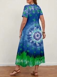 EMERY ROSE Vestido de mujer vintage de talla grande de ajuste delgado y estampado con nudos casuales de verano - Azul - Ver 2