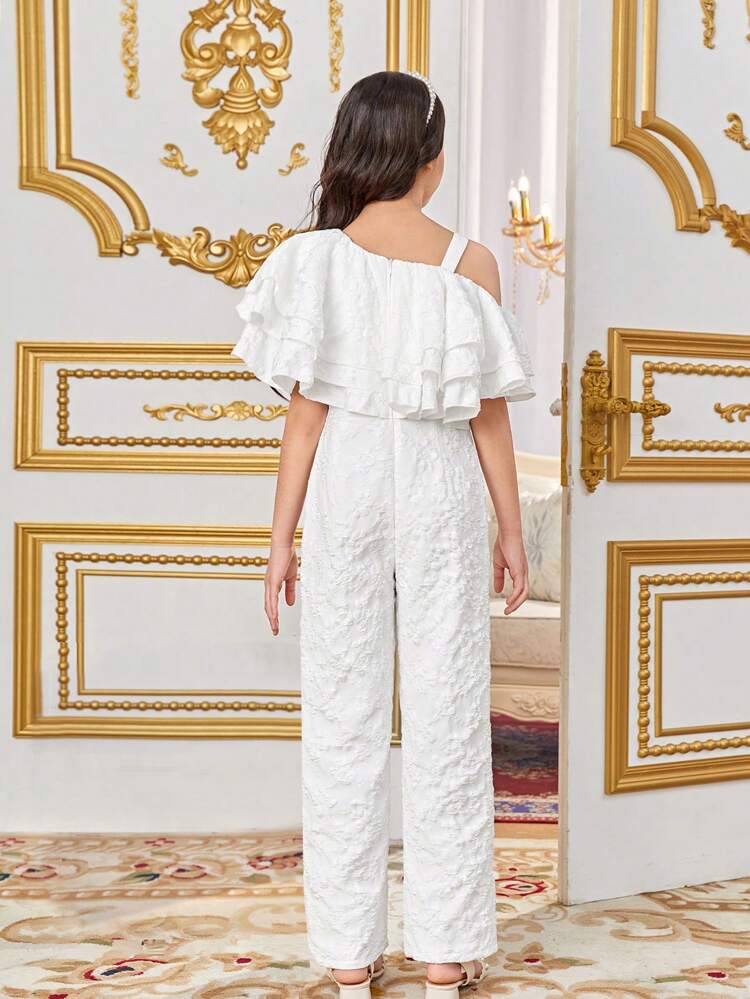 Tween Girls Loose Cute Vacation Ruffle Trimmed Long Jumpsuit