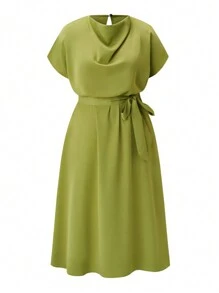 Rometta Plus Size Women's Batwing Sleeve Shift Dress With Boat Neckline, Women Outfit