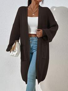 Women's Minimalist Solid Color Drop Shoulder Long Sleeve Long Cardigan