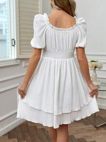 SHEIN Thai sản Textured Off-shoulder Eo Kẹp chặt Mùa hè Ngày lễ Đầm - trắng - Xem 2