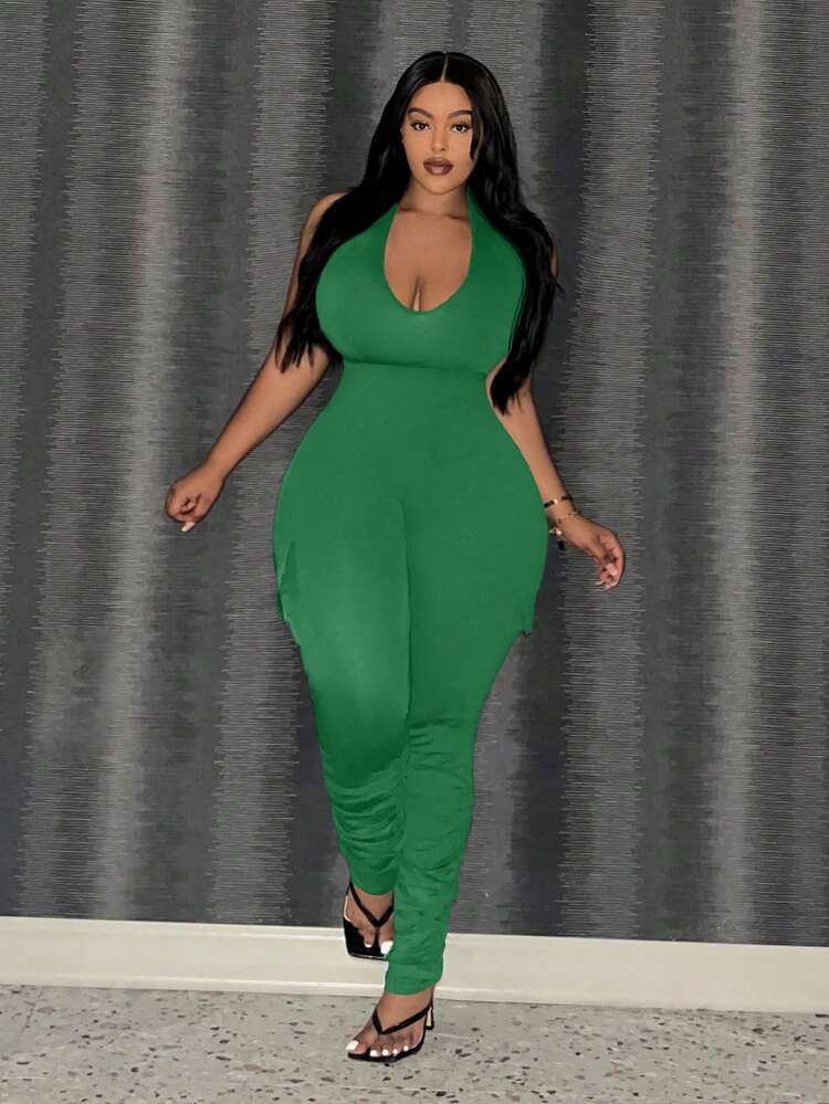 Plus Size Women's Halter Neck Bodycon Jumpsuit