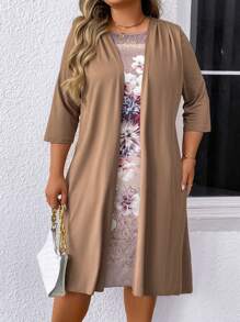 SHEIN Clasi Plus Size Floral Printed Spliced 2 In 1 Dress