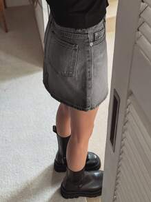 DAZY Distressed Washed Denim Skirt, Casual Style, Suitable For Summer Jeans Skirt - Dark Green - View 2