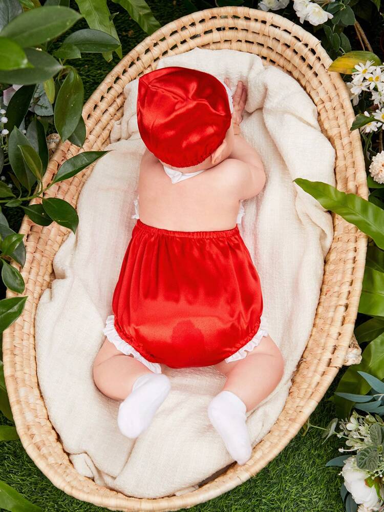 Newborn Baby Girl Spring/Summer Red Lace Halter Bodysuit, Elegant And Gorgeous Photoshoot Clothing