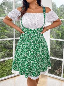 SHEIN LUNE Conjunto de 2 piezas de talla grande para mujeres con estilo campestre de parches con estampado floral pequeño - Multicolor - Ver 5
