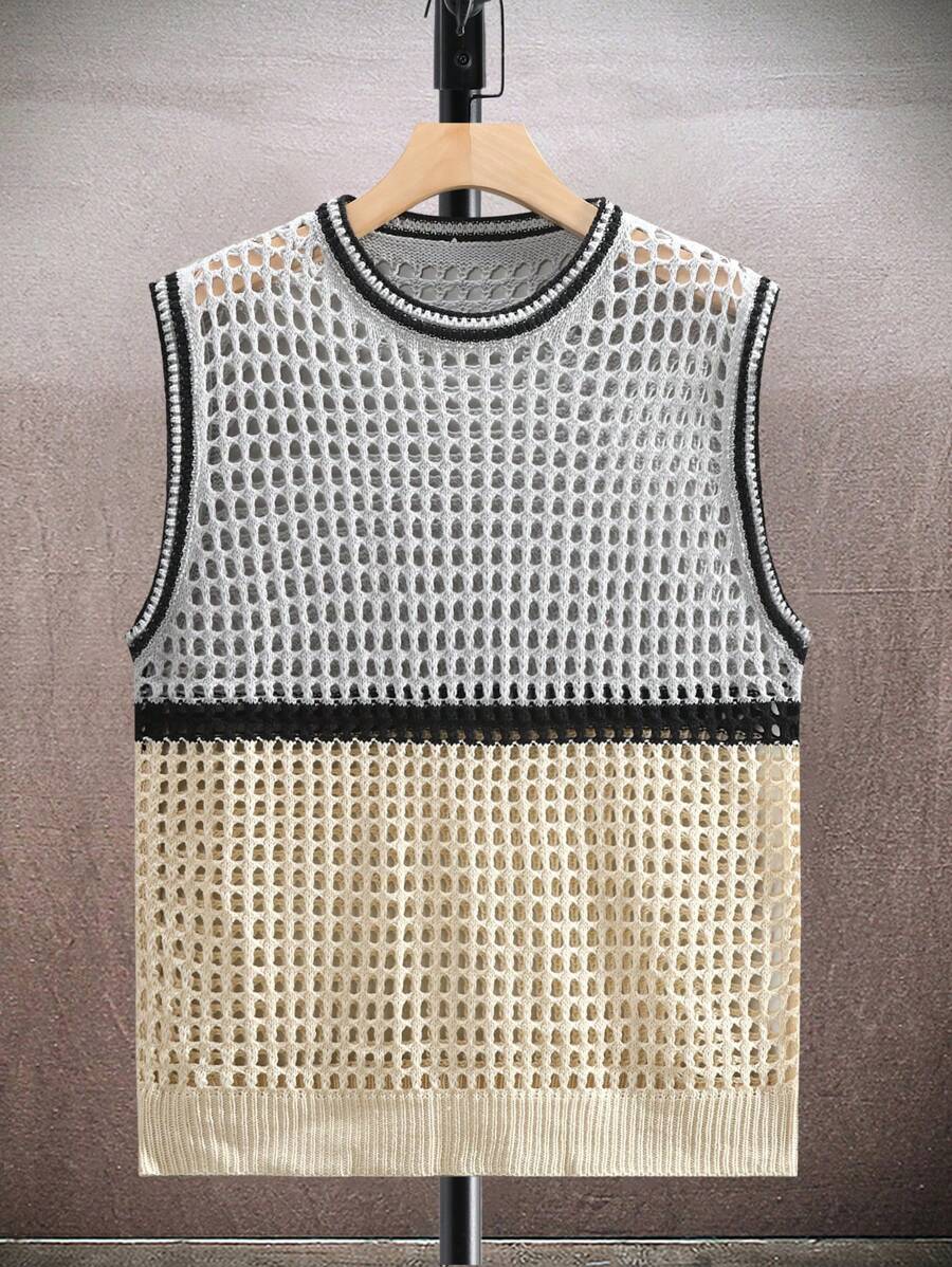 Manfinity RSRT Áo len dệt kim có màu tương phản dành cho nam - Màu be - Xem 1
