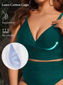 Swim SXY Summer Beach Plus Size Sparkling Twist Knot Cut-Out Bikini Top - Teal Blue - View 4