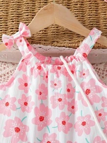 SHEIN Young Girl Floral Print Ruffle Hem Sleeveless Dress - Pink - View 3