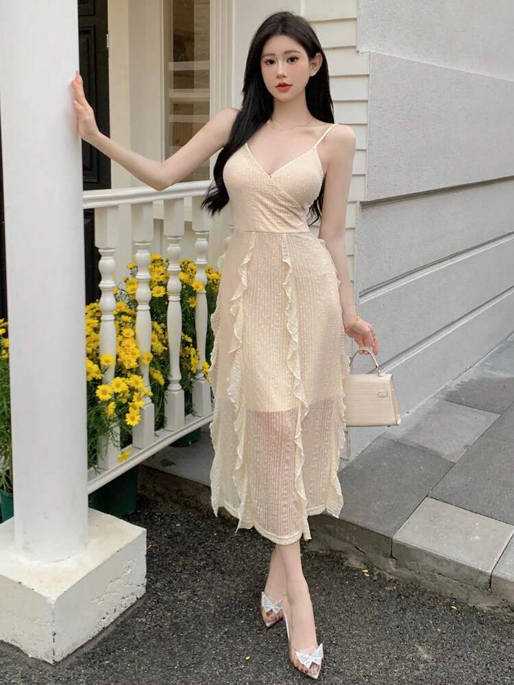 Ladies' Romantic Ruffle Design Cami Dress With Feeling Of Design, Perfect For Elegant Women Sundress,Casual Women Dresses