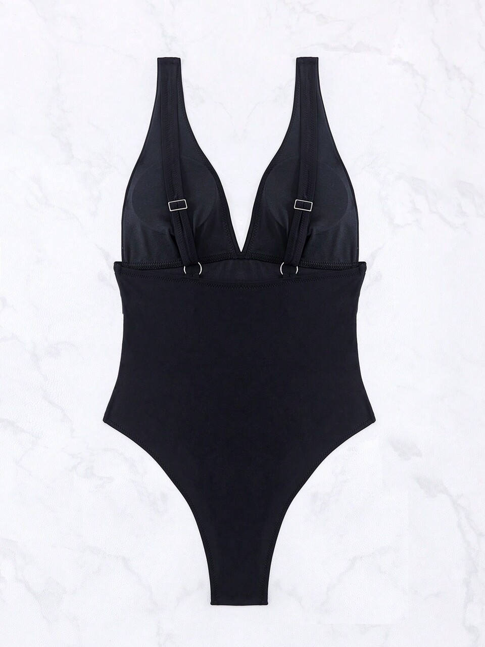Women's Plain Deep V-Neck Swimsuit With Rhinestone Decor, Perfect For Summer, Beach, Pool