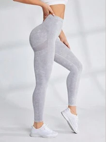 SHEIN Sports Của phụ nữ Nhuộm buộc Cao eo Liền mạch Quần Xà cạp thể thao Với Mông - Xám - Xem 3