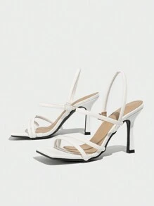 Fashionable And Comfortable Open Toe High-Heeled Sandals With Thin Straps In European And American Style For Women - White - View 5