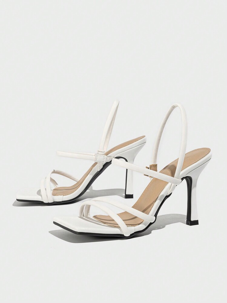 Sandalias De Tacón Alto De Punta Abierta Con Correas Delgadas De Moda Y Cómodas En Estilo Europeo Y Americano Para Mujeres - Blanco - Añade 5