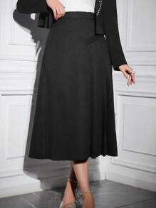 Modelyn Women's Solid Color Summer A-Line Long Skirt - Black - View 1