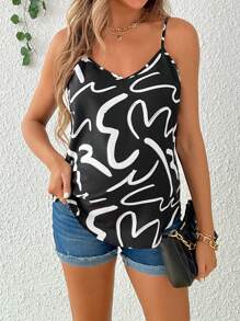 SHEIN 孕婦夏季花朵背心上衣,適合休閒穿著 - 黑色 - 查看 3