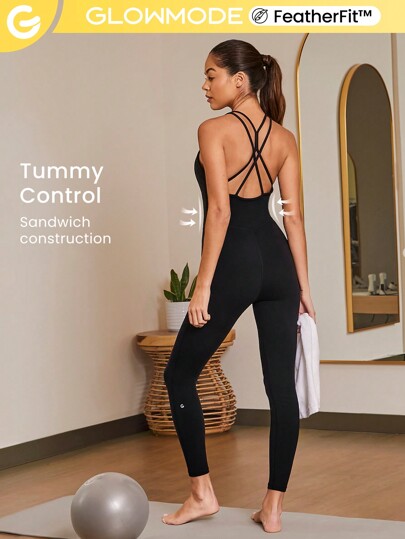 GLOWMODE Mono De Control De Vientre Con Correas Cruzadascontorneadas Featherfit™ De 30 Pulgadas, Soporte Ligero Bajo Impacto Para El Estudio De Yoga