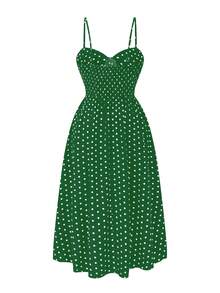 Celure 大尺碼女性波點印花蝴蝶結腰間背心連衣裙 - 綠色 - 查看 2