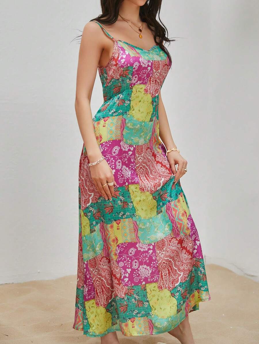 EURMUSE Womens Sleeveless Strap Dress With Paisley Print - Multicolor - View 1