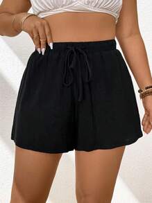 Flirla Shorts De Talla Grande Para Mujer Con Cintura Ajustable Y Cordón Para El Verano