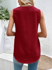 SHEIN LUNE 女性時尚純色無袖上衣 - 酒紅色 - 查看 2