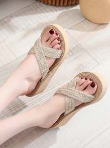 Women's Cross Strap Platform Sandals With Rope, Simple & Design, Suitable For All Seasons