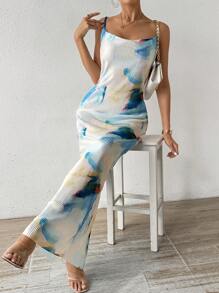 Chiquease Ladies' Printed Ribbed Cami Dress, Suitable For Summer - Blue - View 4