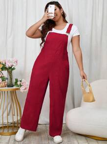 EMERY ROSE 大码女式纯色连体裤，带口袋，适合新年服装，适合冬季