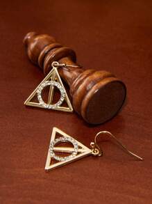 HARRY POTTER X SHEIN 2 Pairs/Set Gold Zinc Alloy Rhinestones Earring Set, Gifts,Golden Snitch & Deathly Hallows,Fashionable Jewelry,Back To School - Gold - View 7