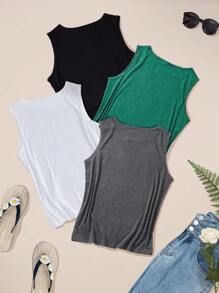 INAWLY Women's Summer Solid Color Round Neck Casual Tank Top - Multicolor - View 2