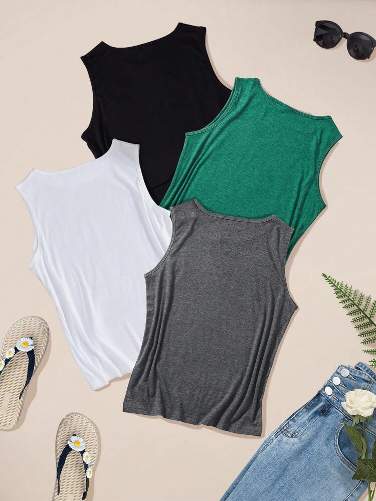 Women's Summer Solid Color Round Neck Casual Tank Top