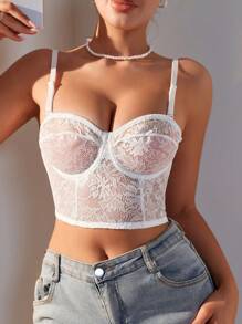 SHEIN Ladies' Sexy Lace Bra In Solid Color, Lingerie