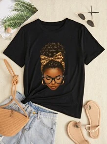 BamGleam Women's Casual Short Sleeve T-Shirt With Character Print, Suitable For Summer Graphic Cheetah Print Tees Women Tops