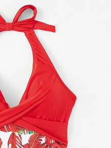 Shapewave Women's Botanical Printed Tummy Control One Piece Swimsuit, Random Print, Beach Swimming Suit For Summer,Summer Beach - Red - View 3