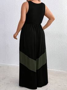 SHEIN Holidaya Plus Size Boho Color Block Patchwork Sleeveless Dress, For Summer - Army Green - View 2
