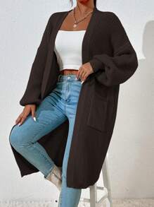 Women's Minimalist Solid Color Drop Shoulder Long Sleeve Long Cardigan