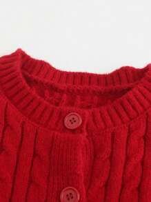 SHEIN LUNE Women's Solid Color Button-Front Cardigan With Twisted Knitting Pattern For New Year Clothes,Long Sleeve Tops