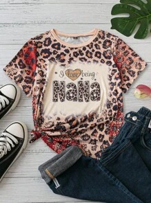 SHEIN LUNE Của phụ nữ Kích thước lớn Retro Báo Và Lá thư In Ngắn tay Áo thun - Nhiều màu - Xem 1