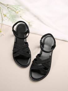 Châu Âu và Châu Mỹ Phong cách Kích thước lớn Da lộn Của phụ nữ Giày dép , Giải trí Thời trang đa năng Dép phẳng Đối với bờ biển Và Ngoài trời Mặc In Mùa hè - màu đen - Xem 3