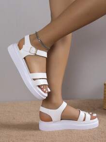 Sandali da donna con suola spessa, comodi, con chiusura a strappo, adatti per la spiaggia, con fondo morbido, outfit primaverili ed estivi - Bianco - Visualizzare 4