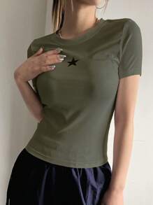 DAZY Damen Stern Muster Lässig Kurzarm T-Shirt für Frühling/Sommer Y2k