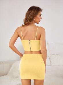 BELROSIE Solid Color Spaghetti Strap Cami Top With Applique Detail - Yellow - View 2