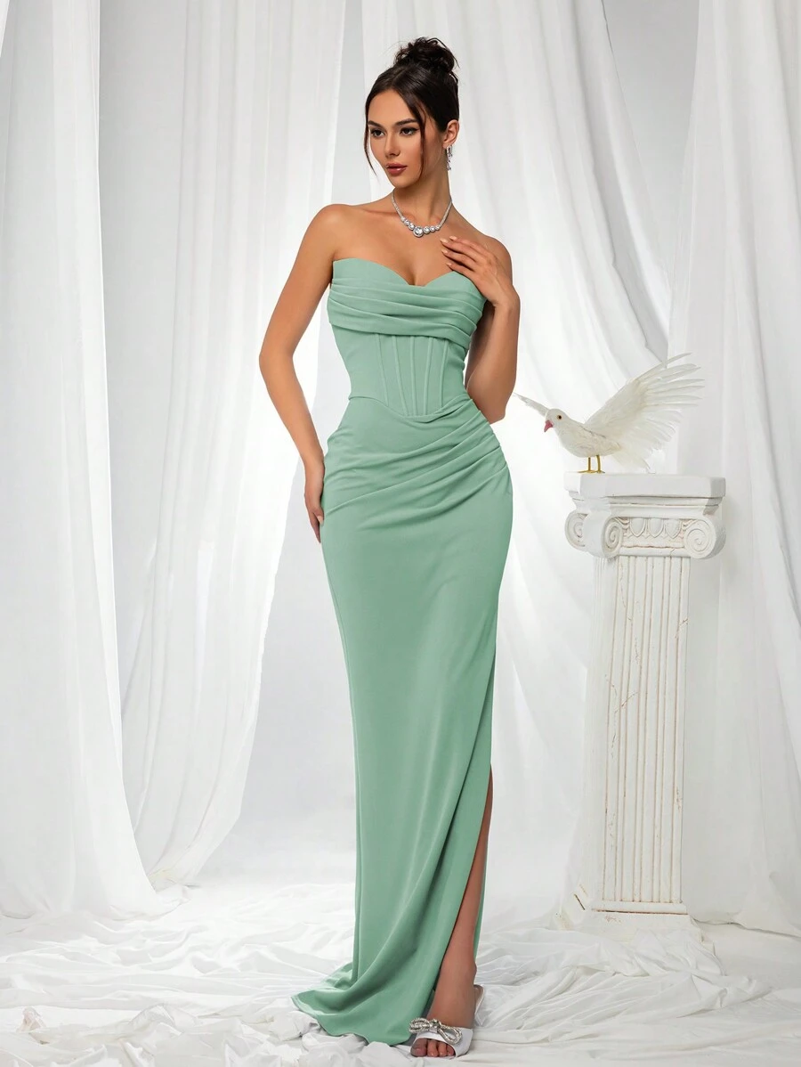 VIPGIRL Strapless Slit Elegant Women's Evening Gown, Bridesmaid Dress - 薄荷綠 - 查看 1