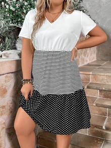 SHEIN CURVE+ Vestido De Moda De Talla Grande Para Mujer Con Bloque De Color - Multicolor - Ver 5