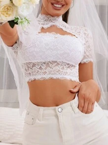 SHEIN Ren tương phản Xu hướng: Cắt giảm Bras - trắng - Xem 5