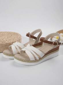 White Women's Summer Platform Wedge Sandals With Rope Sole - White - View 3