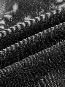 SHEIN Belle Elegant And Atmospheric Black Fine Shiny Glossy Woven Tube Top With Deep V-Neck Adjustable Straps Hollow High Waist A-Line Birthday Party Date Vacation Wedding Event Cocktail Dress, Semi Formal Dress - Black - View 8