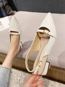 Fashionable Simple Style Pointed Toe Chunky Heeled Women's Flat Shoes With Decorative Strap Valentines