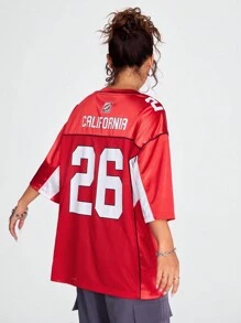 Coolane Camiseta De Cuello En V Con Hombro Caído Y Estampado De Letras Y Números
