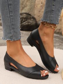 Giày sandal hở mũi đế bệt đế dày thời trang thu/đông cho nữ, phù hợp mặc thường ngày/ngoài trời - màu đen - Xem 1